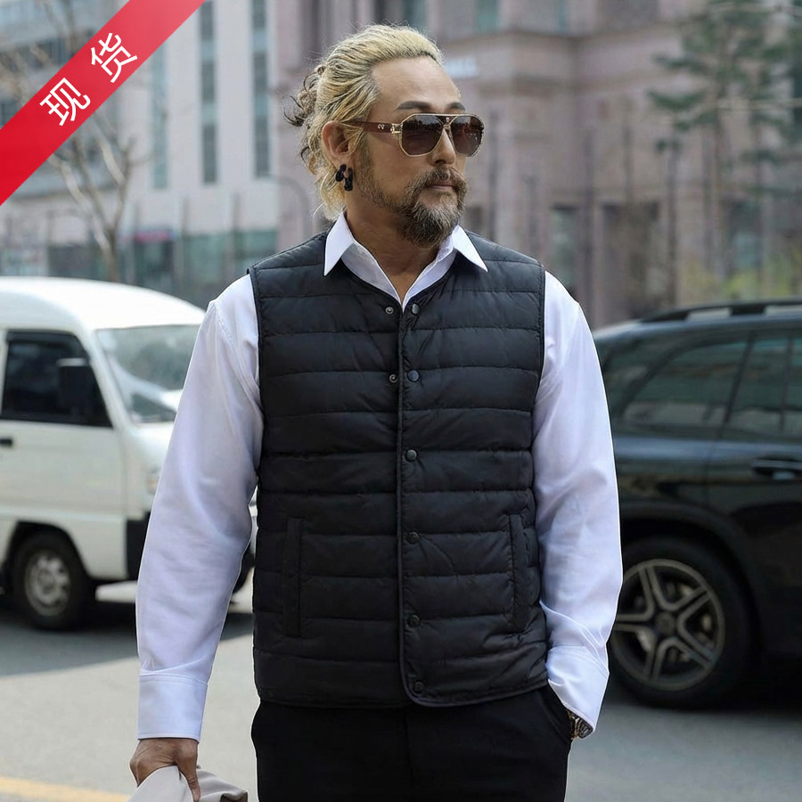 韩国潮牌秋冬新款外套圆领保暖时尚简约压线商务休闲羽绒棉马甲男