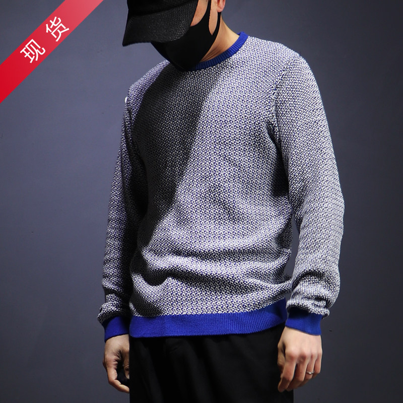 韩国潮牌针织衫打底衫春季千鸟格简约直筒时尚休闲套头圆领毛衣男