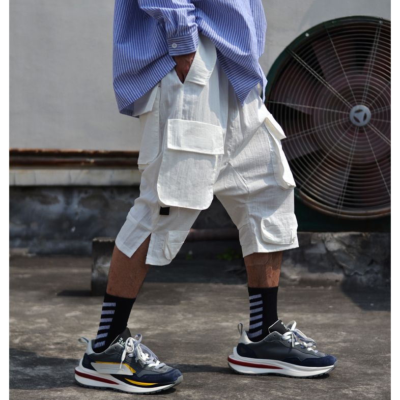 韩国潮牌低档垮裤短裤夏季男士大口袋宽松系带时尚休闲哈伦五分裤