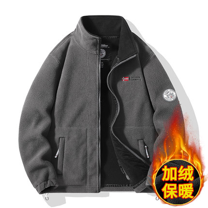 秋冬季男士摇粒绒外套加厚户外登山抓绒衣秋冬加绒卫衣开衫羊羔绒