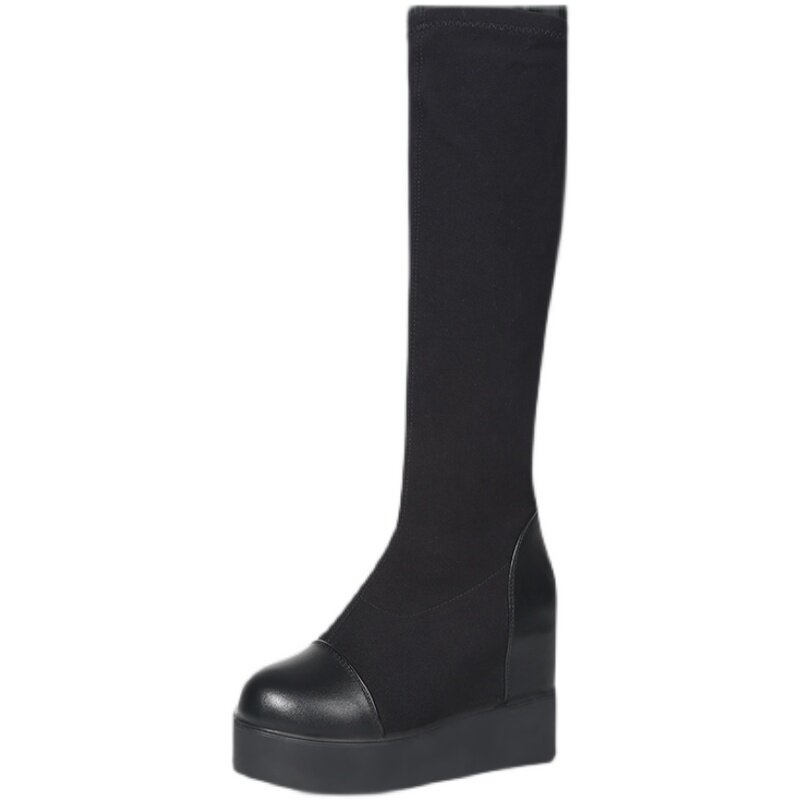 HOWEVER KNEE BOOTS SMALL SIZE VELVET ELASTIC BOOTS INNER HEIGHT AUTUMN AND WINTER SOCK BOOTS THICK-SOLED HIGH BOOTS AND LARGE SIZE BOOTS WOMEN