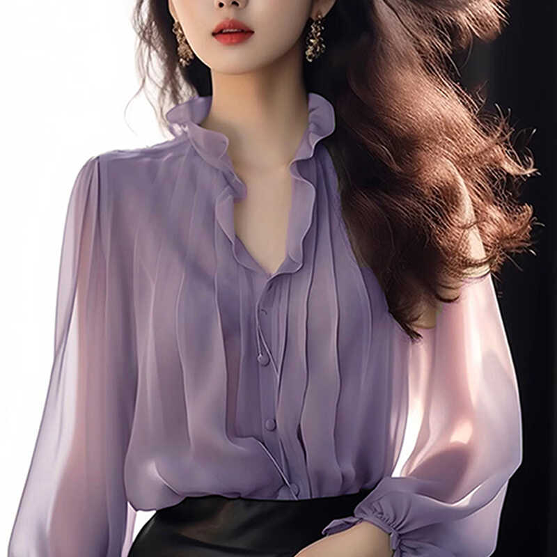 绝美花边领气质2024新款防晒衬衣