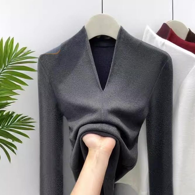 V领t恤加绒针织打底衫女小个子秋冬内搭2025秋冬新款修身显瘦上衣,女装/女士精品,T恤,淘宝优惠券,粉丝福利购,淘宝优惠卷