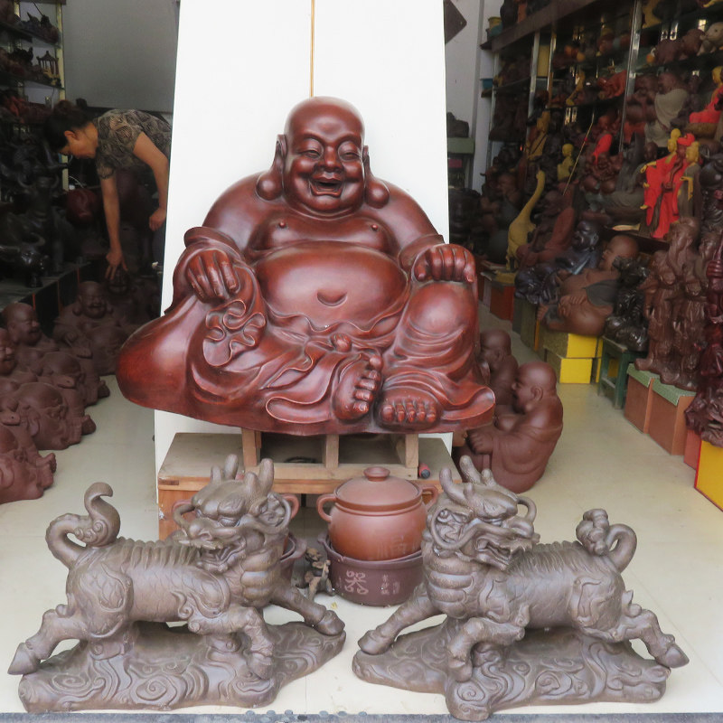 宜兴紫砂摆件茶宠雕塑工艺品摆设名家正品手工古董古铜泥麒麟一对
