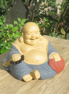 宜兴紫砂雕塑摆件三色佛像弥勒佛