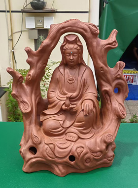 宜兴紫砂摆件杨柳净瓶圣滴水观音
