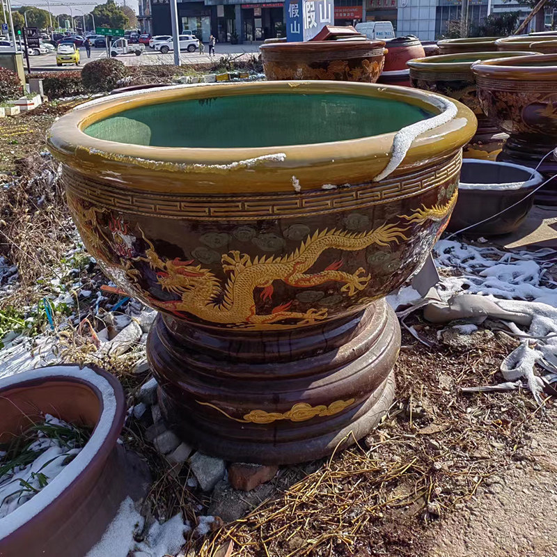宜兴紫砂金鱼缸 大号 假山景观 宽口大号 荷花缸 鲤鱼缸水缸特价