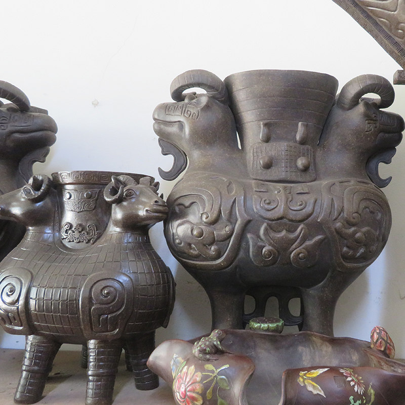 宜兴紫砂摆件古董收藏品老物件名家正品手工原矿古铜泥青铜器羊尊