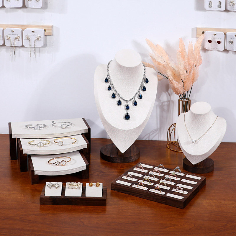 胡桃木桌面首饰展示道具柜台饰品展示套装组合摆件项链戒指耳钉架