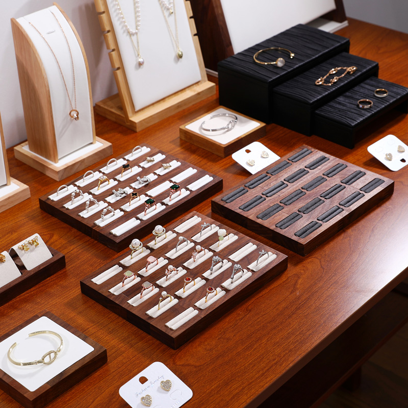 多维胡桃木戒指展示架首饰托盘