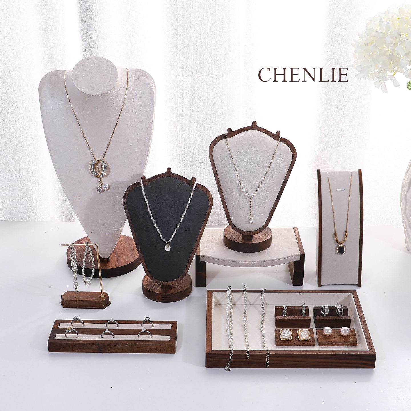 胡桃木首饰展示架人像模特项链架