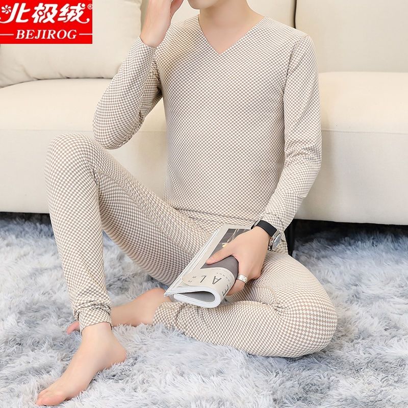 北极绒秋衣秋裤套装男士高档保暖内衣秋冬季打底自加热德绒棉毛杉