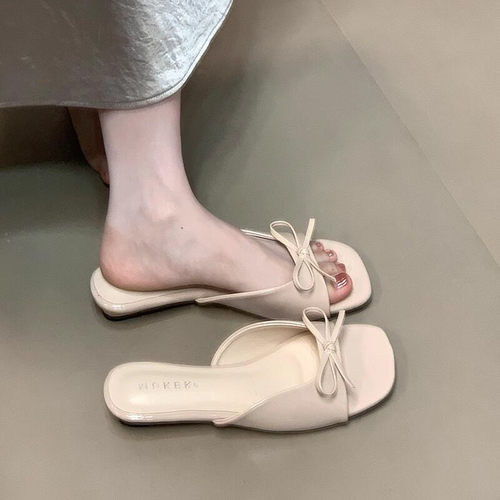 【一一专享】增高3cm方头凉鞋仙女风蝴蝶结拖鞋外穿K381913