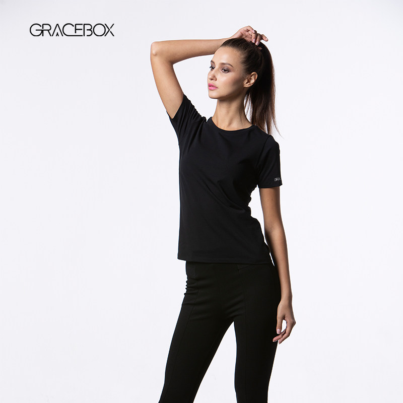 GraceBox欧美女T恤纯棉圆领玫瑰红套头短袖上衣女装半袖打底衫