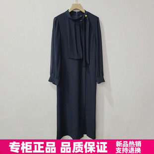 紫萱雅MBY25D172锦彧2026春季时尚气质立领垂坠感开叉中长连衣裙