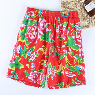 衩子休闲宽松阔腿五分裤 大花布薄款 花裤 纯棉女夏快手抖音同款 短裤