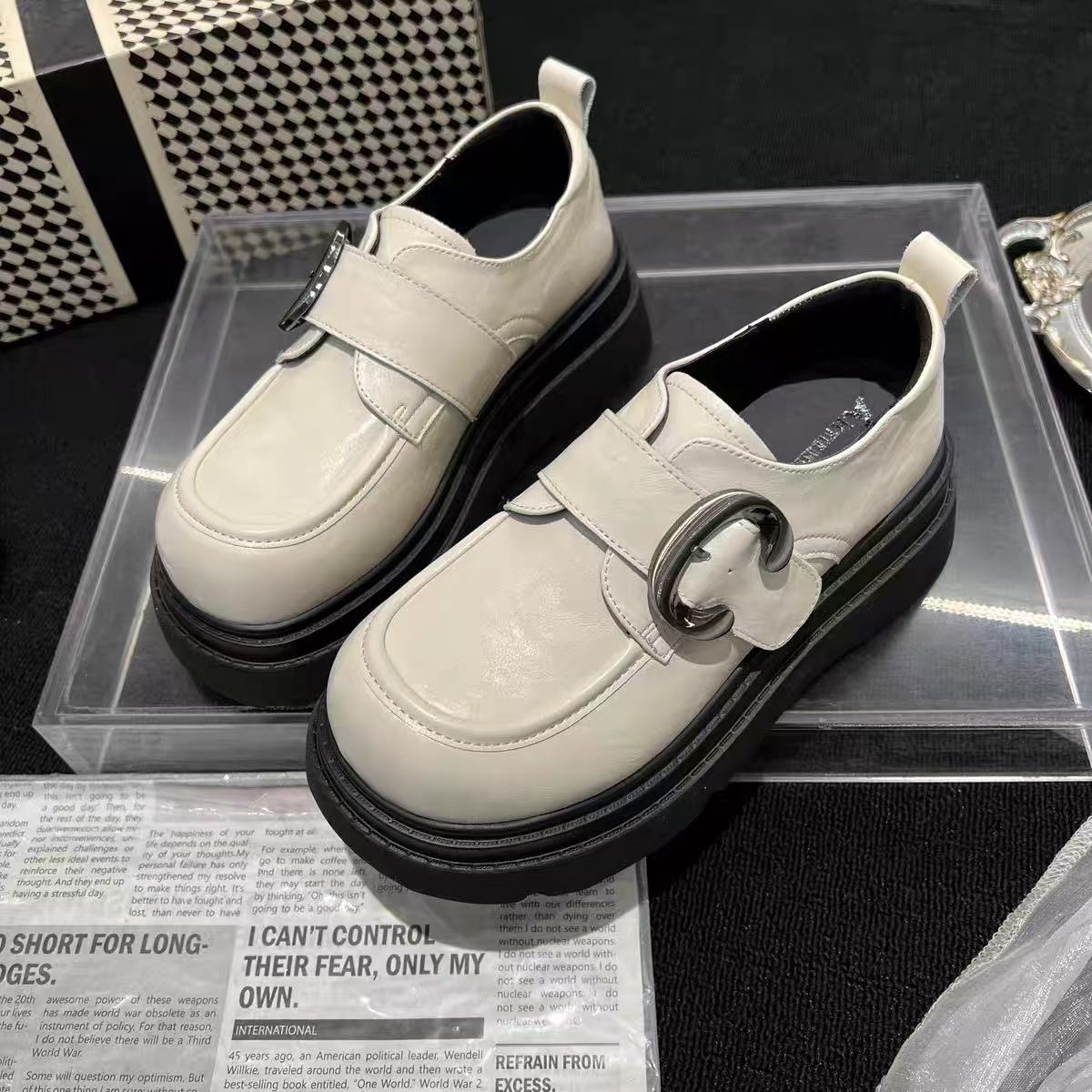 网红同款乐福鞋女2025春季新款真皮厚底时尚百搭英伦风小皮鞋9595