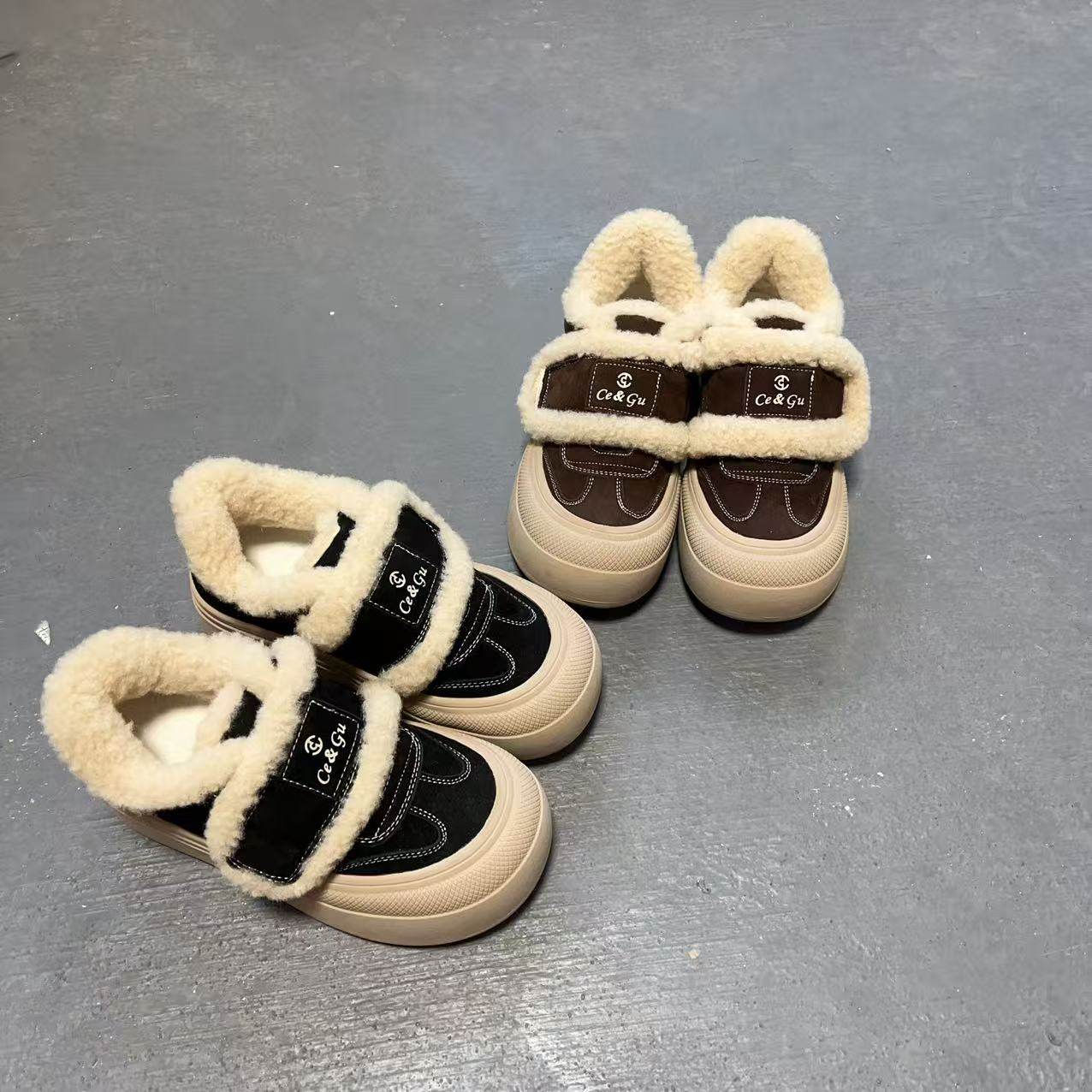 真皮魔术贴羊毛棉鞋女556-2冬季加绒保暖防滑厚底休闲板鞋,女鞋,休闲板鞋,淘宝优惠券,粉丝福利购,淘宝优惠卷