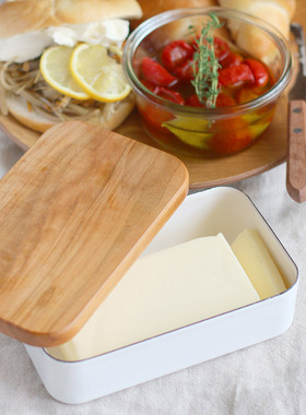 日本野田珐琅NODAHORO 黄油保存收纳盒 天然木盖 200g 450g QC