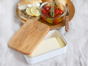 日本野田珐琅NODAHORO 黄油保存收纳盒 天然木盖 200g 450g QC