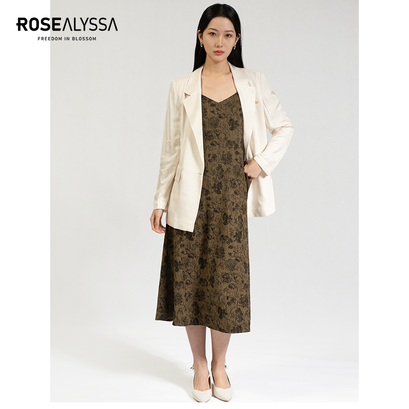 ROSEALYSSA若诗莉莎反季折扣时尚通勤百搭简约印花吊带连衣裙女士