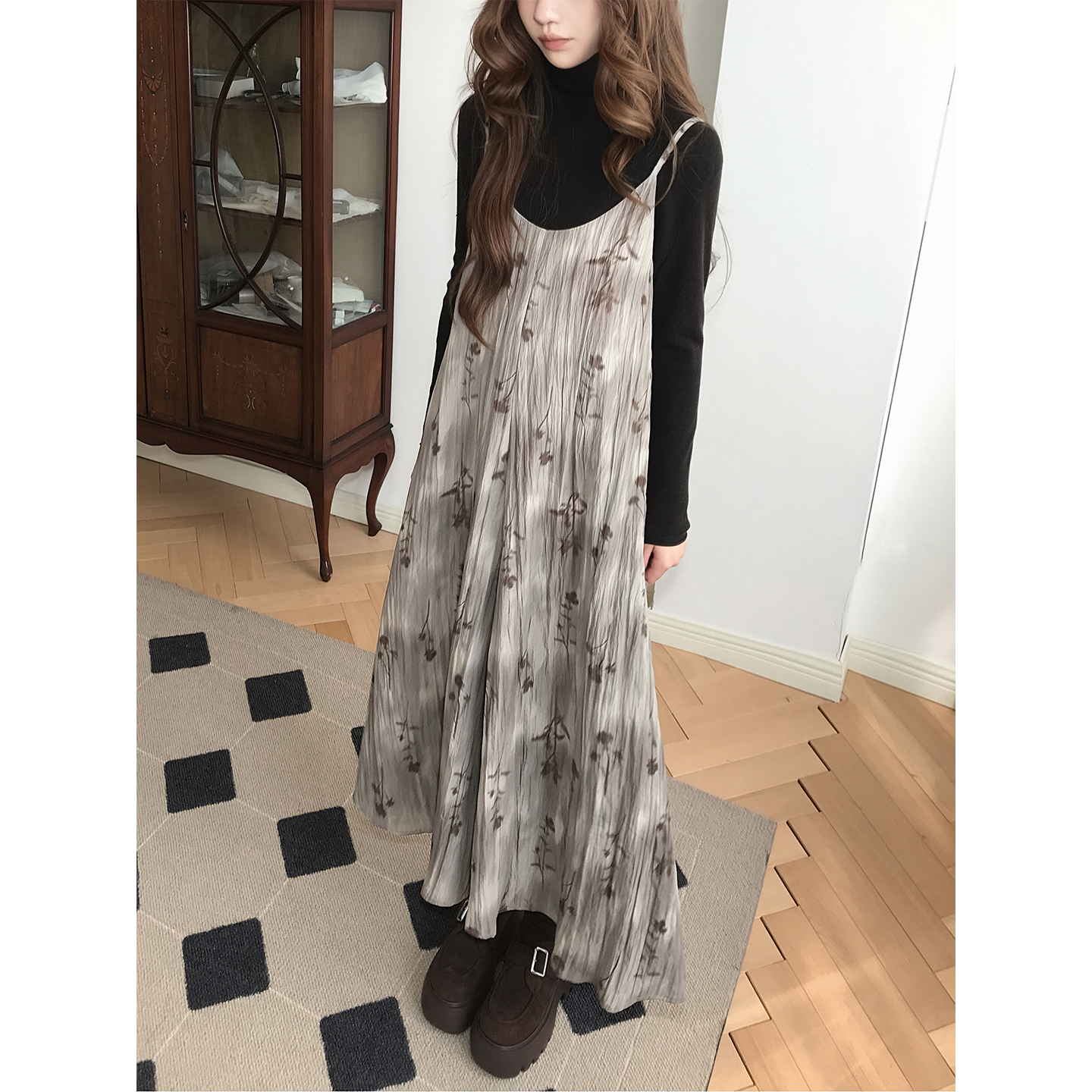 复古扎染吊带加绒连衣裙