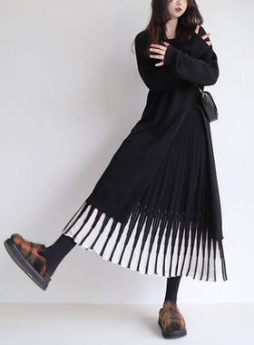 精分 宇宙的有趣我才不在意 搭配吸睛小众设计垂感拼色针织半身裙