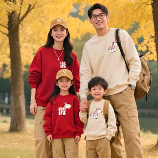 亲子装一家三四口2026新款春秋季儿童卫衣马年母女父子全家款上衣