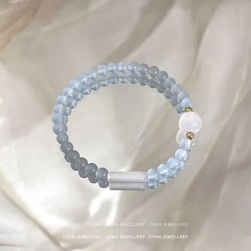 【新品钜惠】海蓝竹节甜美手链女小众设计超仙清新简约高颜值手饰