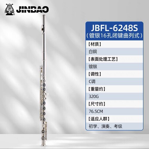 津宝长笛JBFL-6248S/6238S镀银16孔长笛c调儿童笛子教学考级