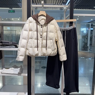 羽绒外套 休闲保暖短款 设计感针织连帽90白鸭绒羽绒服2025冬季 新款