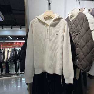 2026春季新款休闲连帽羊毛针织衫宽松百搭针织帽衫上衣