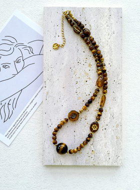 花糖｜捷克琉璃美拉德色系轻复古风格虎眼石项链混搭风