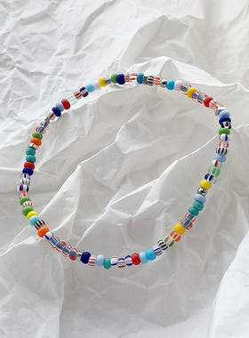 花糖｜细款3mm彩色条纹琉璃串珠手链彩虹珠圣诞珠彩珠小众手链