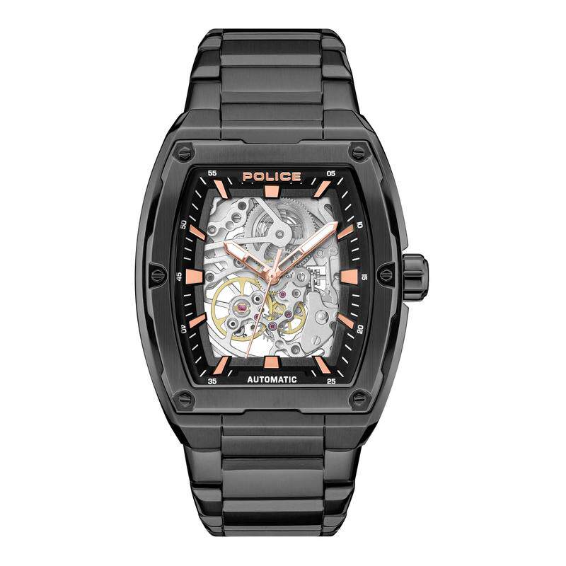 代购POLICE男士腕表自动上链夜光计时日期显示钢带黑色镂空金属