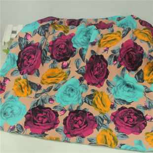 面子全棉反面绒布料秋冬卫衣裤套头衫面料套装 灰粉大花  薄款