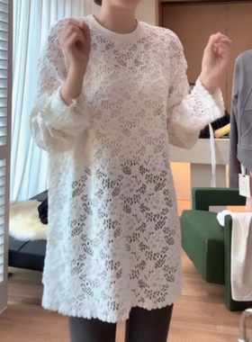 法式镂空蕾丝打底衫女士2026新款长袖外穿罩衫中长款叠穿内搭上衣