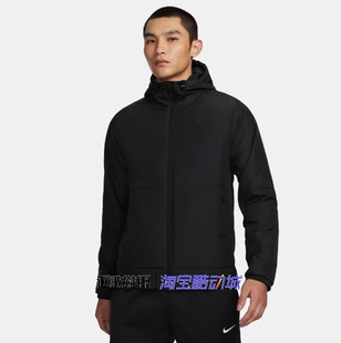 耐克男子新款刺绣小勾防水修身连帽运动夹克棉服外套FB7545-010