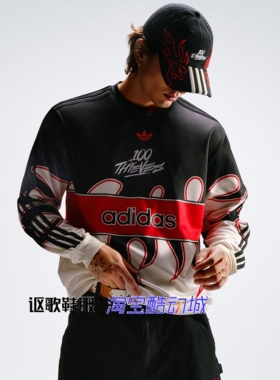 阿迪达斯三叶草男子新款美式拼色字母印花潮流休闲长袖T恤JD8174
