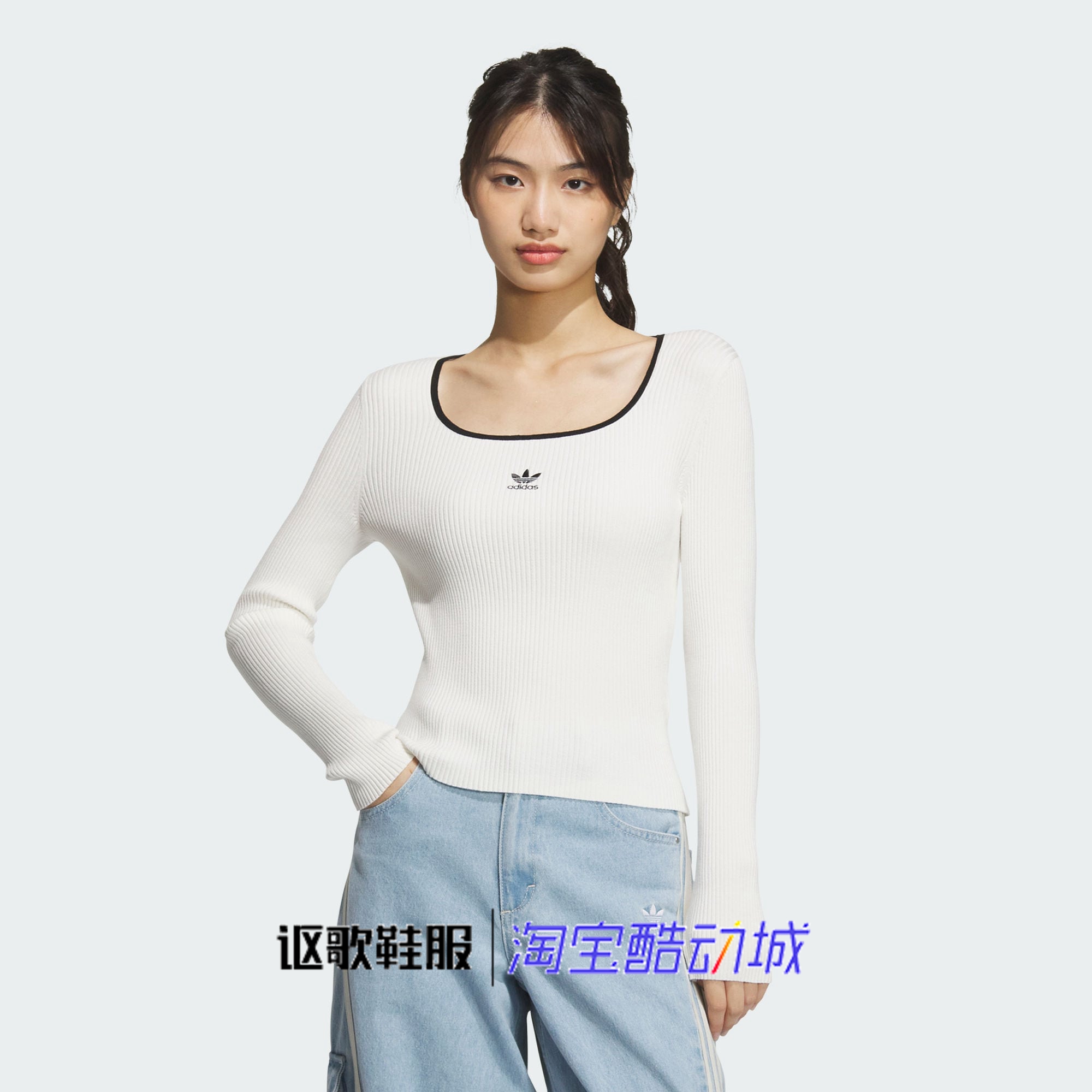 阿迪达斯三叶草女子新款长袖毛衣