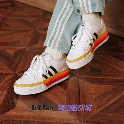 阿迪达斯三叶草女帆布厚底板鞋