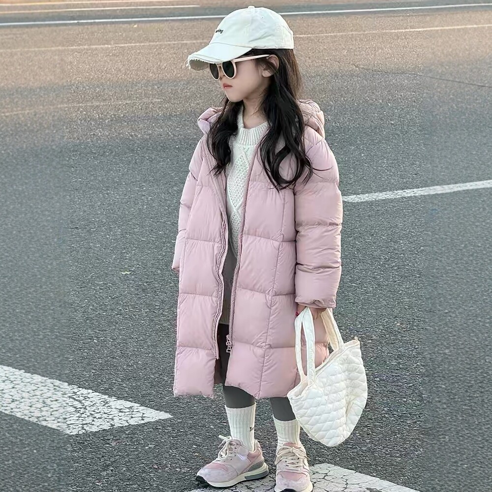韩国儿童羽绒服男女童90白鸭绒中长款冬季外套中大童加厚过膝韩版