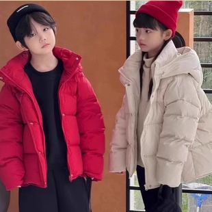 儿童羽绒服2025年冬季 男女童中大童加厚连帽白鸭绒泡芙外套潮 新款