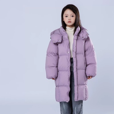 冬季新款男女童羽绒服中长款过膝儿童加厚羽绒外套白鸭绒韩版宽松