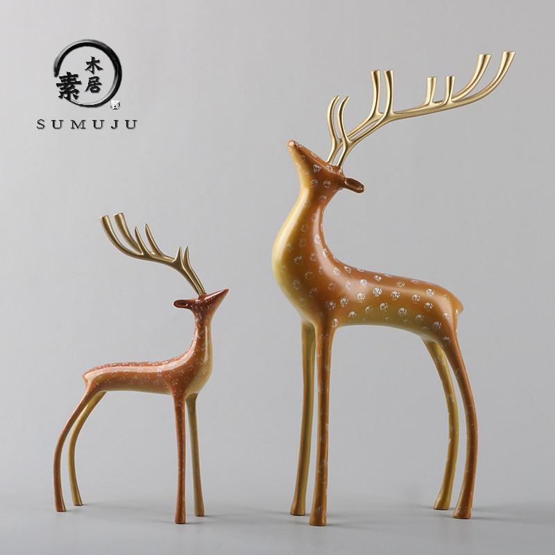 黄铜彩绘梅花鹿客厅玄关摆件全铜办公室家居装饰品工艺品礼品茶宠