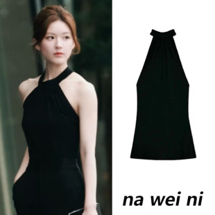 上衣 黑色挂脖吊带背心女性感无袖 许我耀眼赵露思许妍同款 穿搭套装