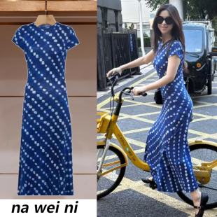 朱珠同款法式蓝色碎花波点连衣裙女夏2025新款高级感小个子长裙