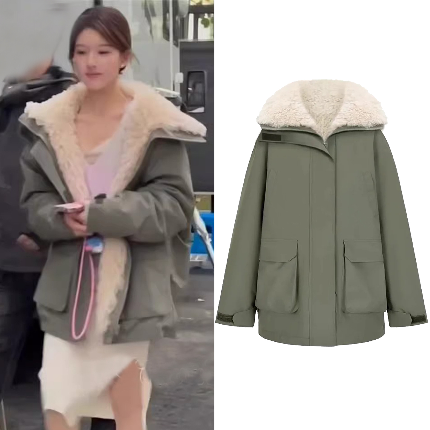 赵露思同款军绿色派克服女冬季