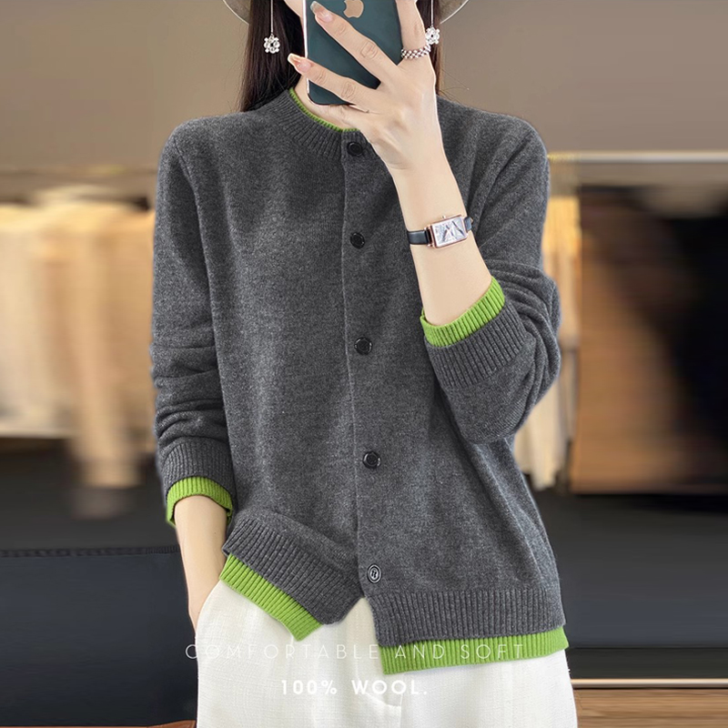 羊绒开衫假两件羊毛针织毛衣外套