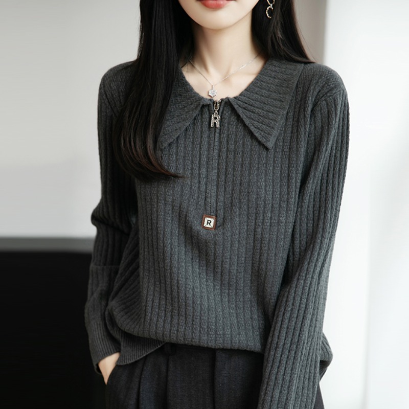 新款翻领针织衫打底长袖上衣毛衣
